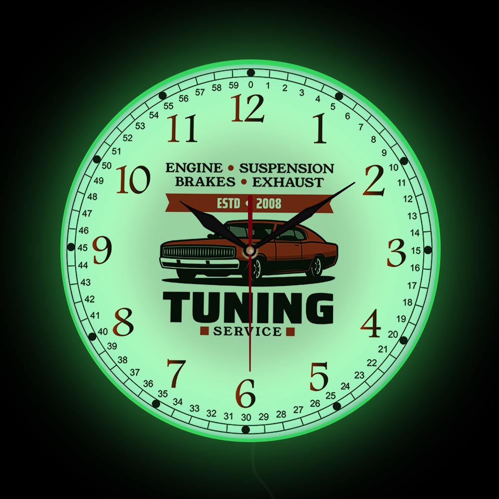 Electronics Repair Garage - Auto-Reparatur-Turing-Service, modernes Design, Wanduhr mit LED-Hintergrundbeleuchtung,
